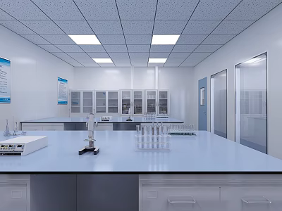 Modern Laboratory Interior Featuring Lab Benches Scientific Equipment And Ceiling Lighting 3d model