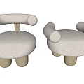 Cream Textured Fabric Single Sofa With Curved Design And Wooden Legs For Modern Living Room