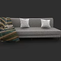 Gray Double Sofa With Two White Pillows And Striped Blanket 3d model