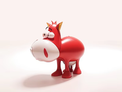 Red Cartoon Style Cow Figurine Decorative Ornament Set For Home Decor 3d model