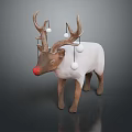 Christmas Reindeer Figurine With Red Nose White Body Brown Legs And Antlers With White Balls