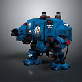 Detailed Blue Armored Battle Mech With Emblem Heavy Weapon And Red Accents