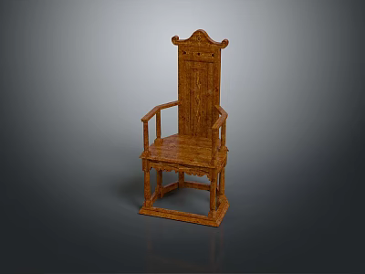 Traditional Chinese Style Wooden Leisure Chair With Carved High Backrest And Armrest 3d model