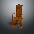 Traditional Chinese Style Wooden Leisure Chair With Carved High Backrest And Armrest