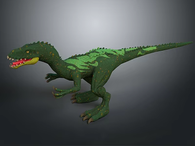 Green Carnivorous Dinosaur Character With Yellow Open Mouth And Spotted Skin 3d model