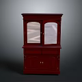 Classic Red Wooden Cabinet With Glass Doors And Carved Design Details