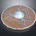 Traditional Wooden Shield With Central Metal Dome Geometric Patterns And Metallic Rim