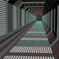 Cartoon Scene Sci Fi Tunnel With Metallic Structure Long Corridor Grid Floor And End Light 3d model