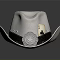 White Cowboy Hat With Black Band Silver Badge And Ace Of Clubs Card