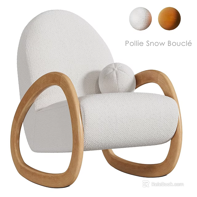 Pollie Snow Bouclé Lounge Chair With White Fabric And Curved Wooden Frame 3d model 