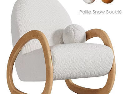 Pollie Snow Bouclé Lounge Chair With White Fabric And Curved Wooden Frame 3d model