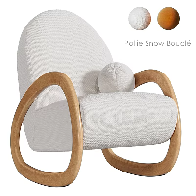 Pollie Snow Bouclé Lounge Chair With White Fabric And Curved Wooden Frame 3d model