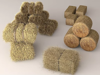 Different Hay Bales and Stacked Hay Blocks in Various Shapes 3d model