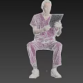 Professional Man in Purple Medical Scrubs Sitting Using Digital Tablet