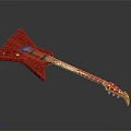 Red Electric Guitar With Sharp Edged Body And Patterned Neck For Home Use