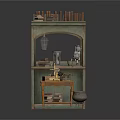 Vintage Style Small Scene Component With Bookshelf Table Stool Microscope And Items