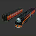 Retro Black And Orange Train Locomotive With Carriage On Reflective Surface