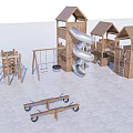 Wooden Playground Equipment With Spiral Slide Swings Climbing Frame And House Shaped Structures