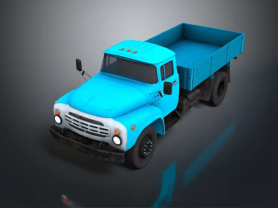 Blue Truck With Open Bed Front Design Side Mirrors And Headlights 3d model