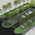 Aerial View Of Organized Parking Lot With Parked Cars Green Trees And Paved Lanes