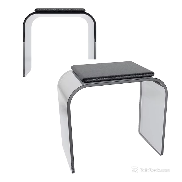 Sleek Modern Stool With Metal Frame Transparent Curved Design And Padded Seat 3d model 
