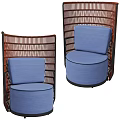 Modern Single Sofa With Blue Cushion And Brown Rattan Frame Design 3d model
