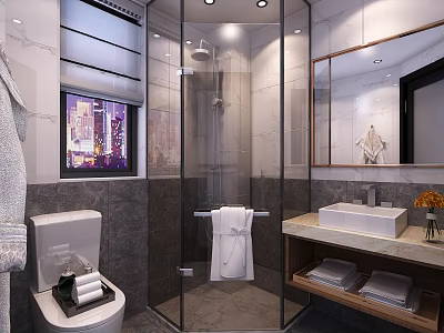 Modern Elegant Bathroom With Glass Shower Enclosure And Exquisite Marble Tile Interior Home Design 3d model