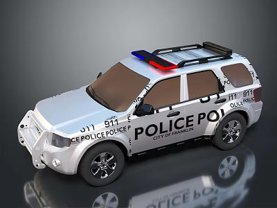 White SUV Style Police Car With Roof Mounted Lights And POLICE Decals 3d model