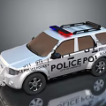 White SUV Style Police Car With Roof Mounted Lights And POLICE Decals