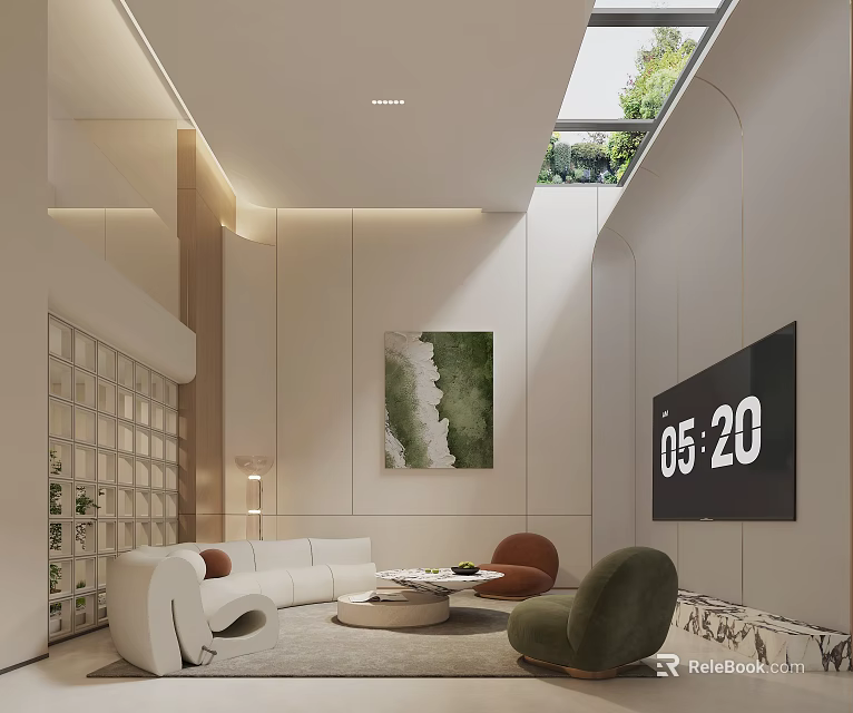 Modern Loft Living Room With Sofa Artwork And Large TV 3d model 