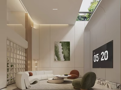 Modern Loft Living Room With Sofa Artwork And Large TV 3d model