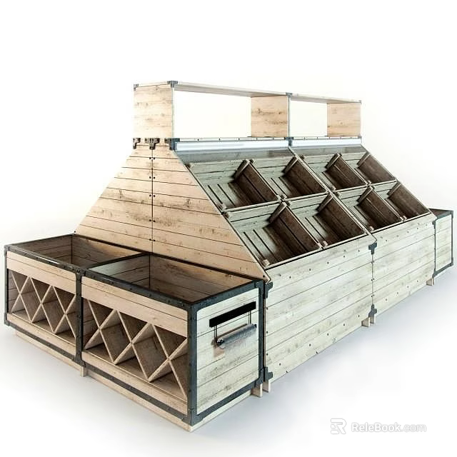 Wooden Display Shelf With Multiple Compartments And Open Design For Retail Use 3d model