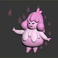 Cute Pink Game Movie Character With Fluffy Hair And Floating Red Droplets