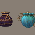Decorative Fabric Pouches in Purple Blue with Golden Patterns and Rope Accents for Daily Use