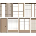 Various Wooden Sliding Doors With Grid Patterns For Interior Design Styles 3d model