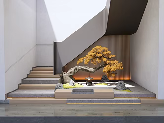 New Chinese style landscape sketch staircase landscape 3d model