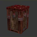 Wooden Storage Box with Textured Red Top and Geometric Metal Accents for Home Decor