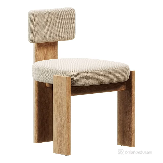 Modern Minimalist Single Chair With Wooden Frame And Upholstered Seat Back 3d model 