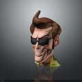 Cartoon Character Head With Brown Spiky Hair Black Sunglasses Smiling In Yellow Green Outfit
