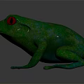 Green Frog Sculpture with Red Eyes on Dark Background and Reflection 3d model