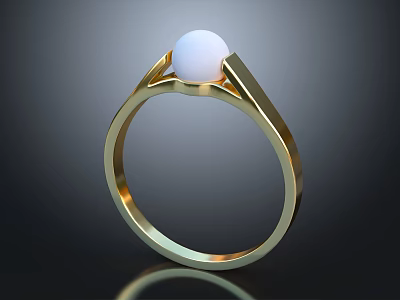 Elegant Gold Ring Design With White Round Gemstone On Smooth Polished Band 3d model