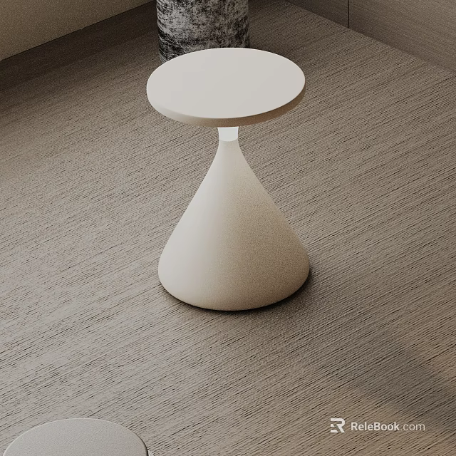 White Modern Side Table With Round Top And Cone Shaped Base Design 3d model