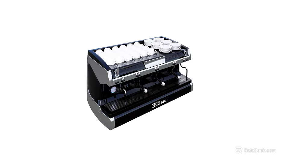 Modern Kitchen Coffee Machine With Multiple White Cups Neatly Arranged On Top As Essential Appliance 3d model 