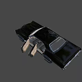Vintage Black Classic Sedan With Open Doors Illuminated Headlights And Visible Interior