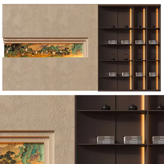 Chinese tea room background wall 3d model