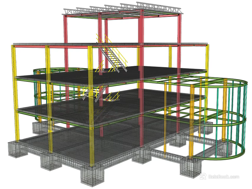 Multi Level Industrial Equipment Structure With Metal Frame Staircase And Platforms 3d model
