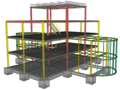 modern steel frame steel structure concrete building 3d model