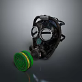 Tactical Black Military Gas Mask With Green Filter Canister As Protective Weapon Gear