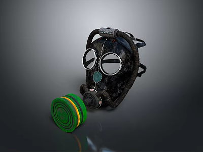 Tactical Black Military Gas Mask With Green Filter Canister As Protective Weapon Gear 3d model