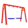 Outdoor Playground Swing Set With Red Frame Blue Seats And Yellow Accents